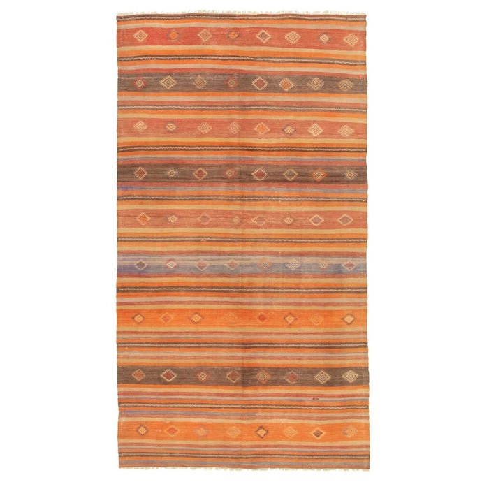 Anne Hathaway Collection Hand Woven Bohemian Orange, Red Wool Kilim Rug