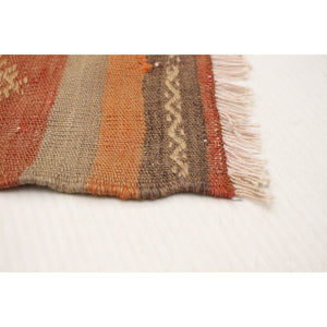 Anne Hathaway Collection Hand Woven Bohemian Orange, Red Wool Kilim Rug