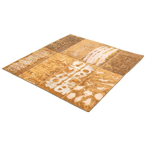 Hand-knotted Color Patchwork Tan Wool Soft Rug