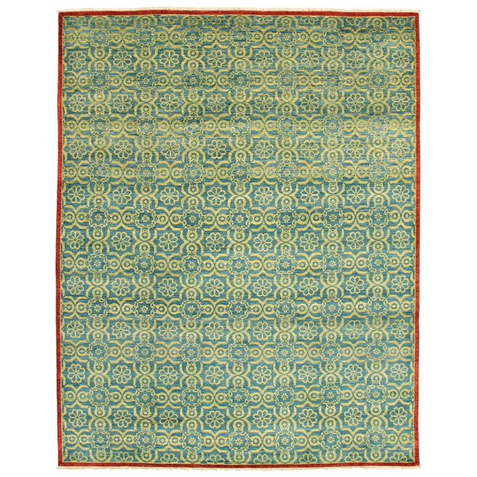 Hand-knotted Peshawar Ottoman Blue, Green Wool Soft Rug