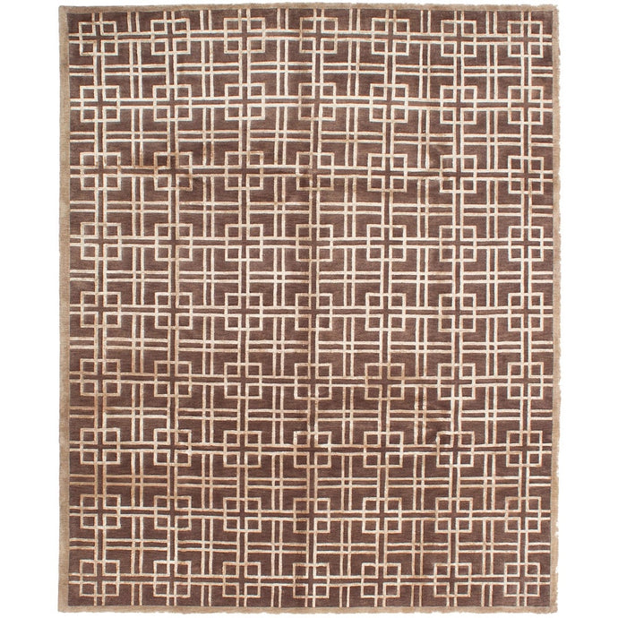 Hand-knotted Silk Touch Dark Brown Silk, Wool Soft Rug