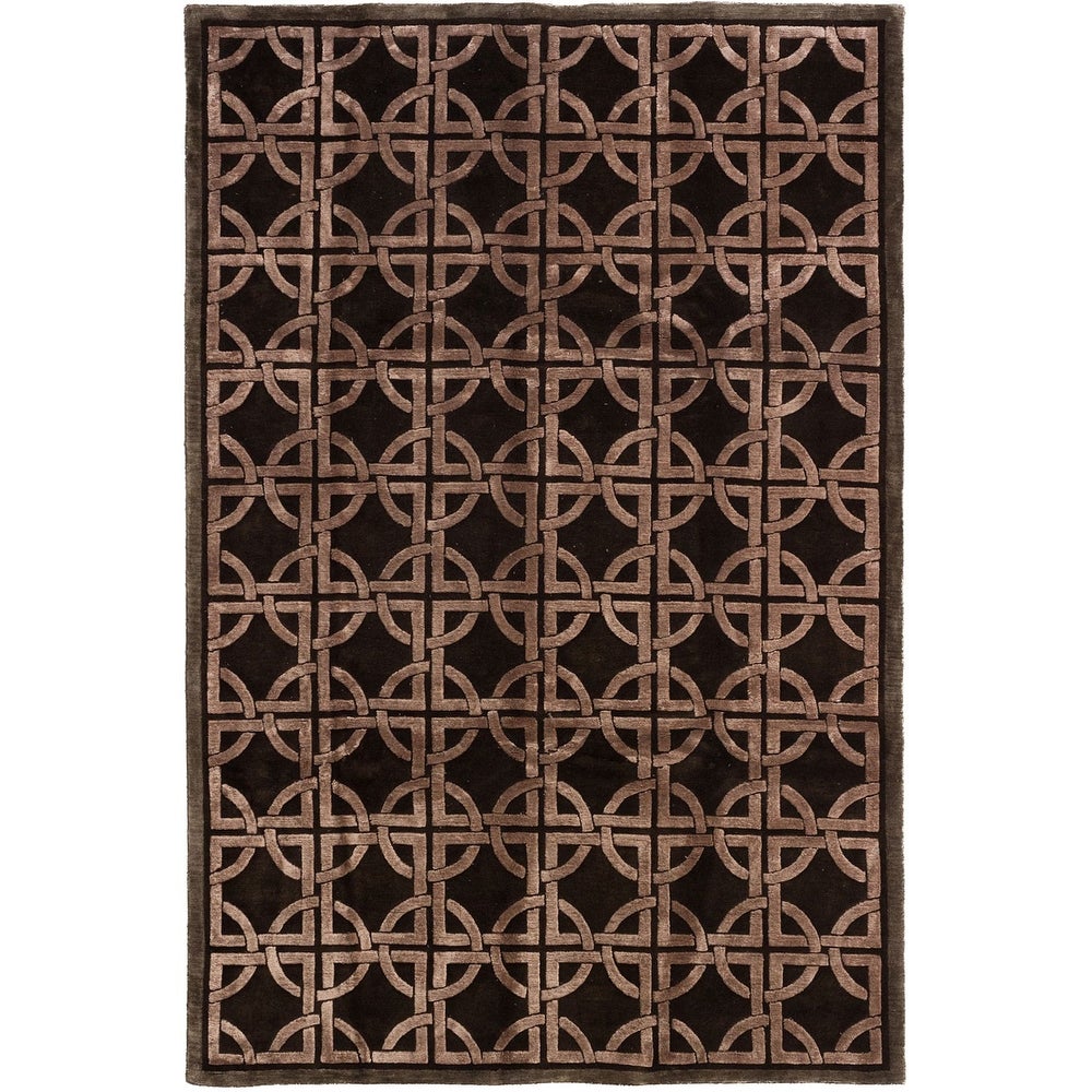 Hand-knotted Silk Touch Dark Brown Silk, Wool Soft Rug