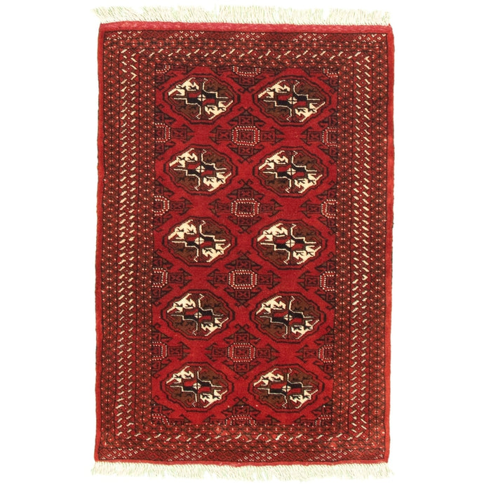 Hand-knotted Turkman Red Wool Soft Rug