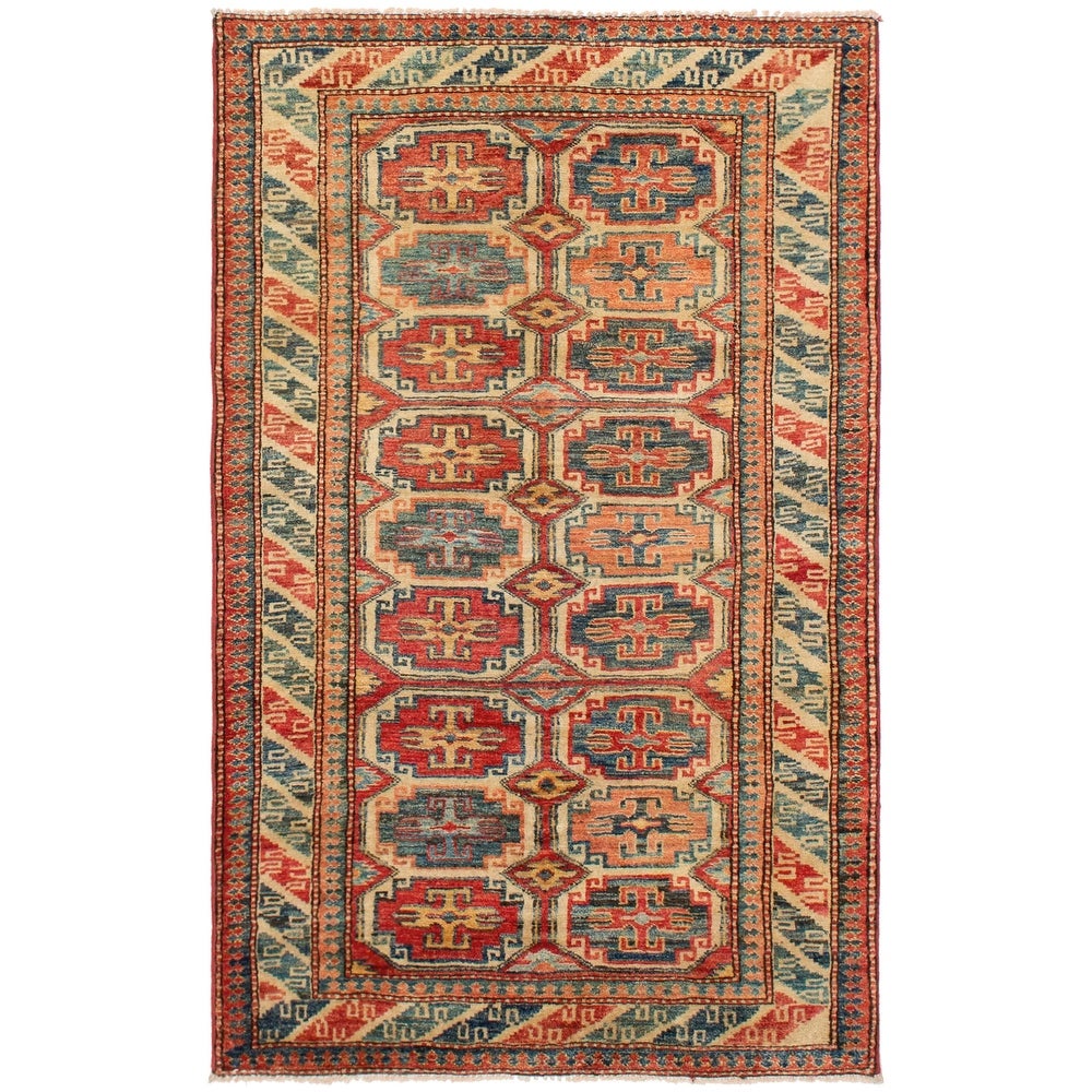 Hand-knotted Uzbek Ghazni Cream, Red Wool Soft Rug