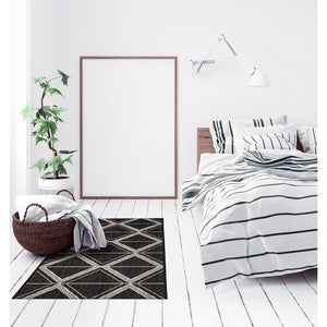 Black Gray Geometric Indoor/ Outdoor Soft Rug