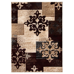 Damask Patchwork Brown Ivory Beige Casual Soft Rug