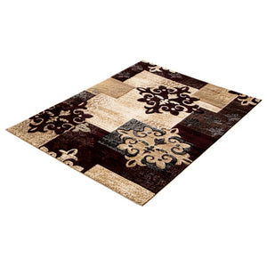 Damask Patchwork Brown Ivory Beige Casual Soft Rug