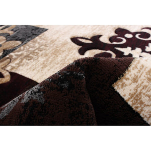 Damask Patchwork Brown Ivory Beige Casual Soft Rug