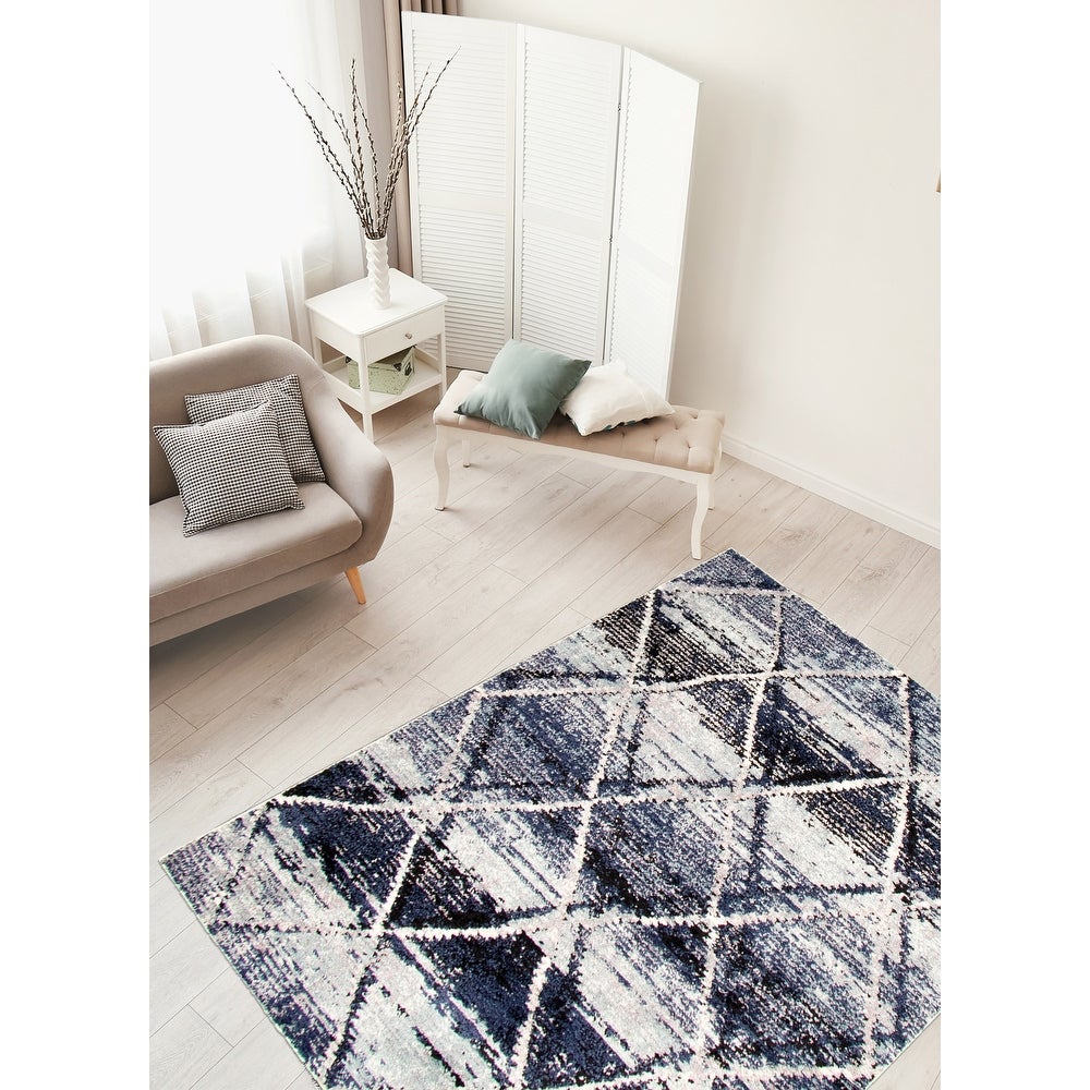 Abstract Blue Grey Moroccan Soft Rug