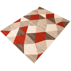 Grey Red Geometric Casual Soft Rug