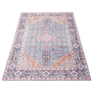 Grey Blue Machine Washable Bohemian & Eclectic Soft Rug