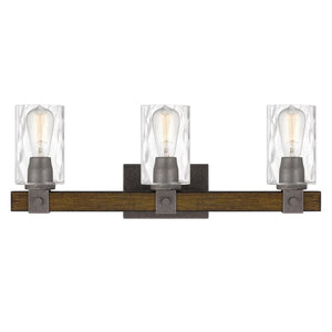 Edison 3-Light Artisan Iron & Wood finish Vanity Light 6" x24"x 9.25" - Standard Size