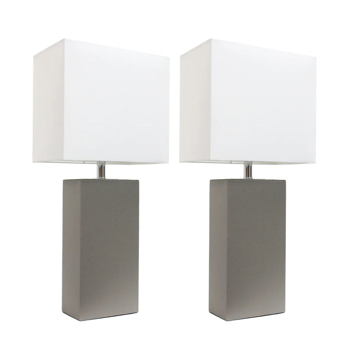 Porch & Den Fairway Grey/White Leather Modern Table Lamps (Set of 2)