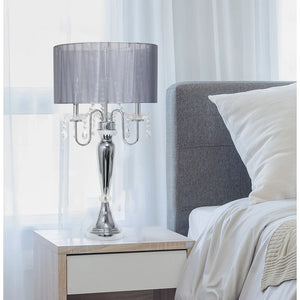 Elegant Designs Trendy Romantic Sheer Shade Table Lamp with Hanging Crystals - 16.5(L)16.5(W)31(H)