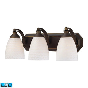 Elk Bath and Spa 3-light LED Vanity in Aged Bronze and White Swirl Glass