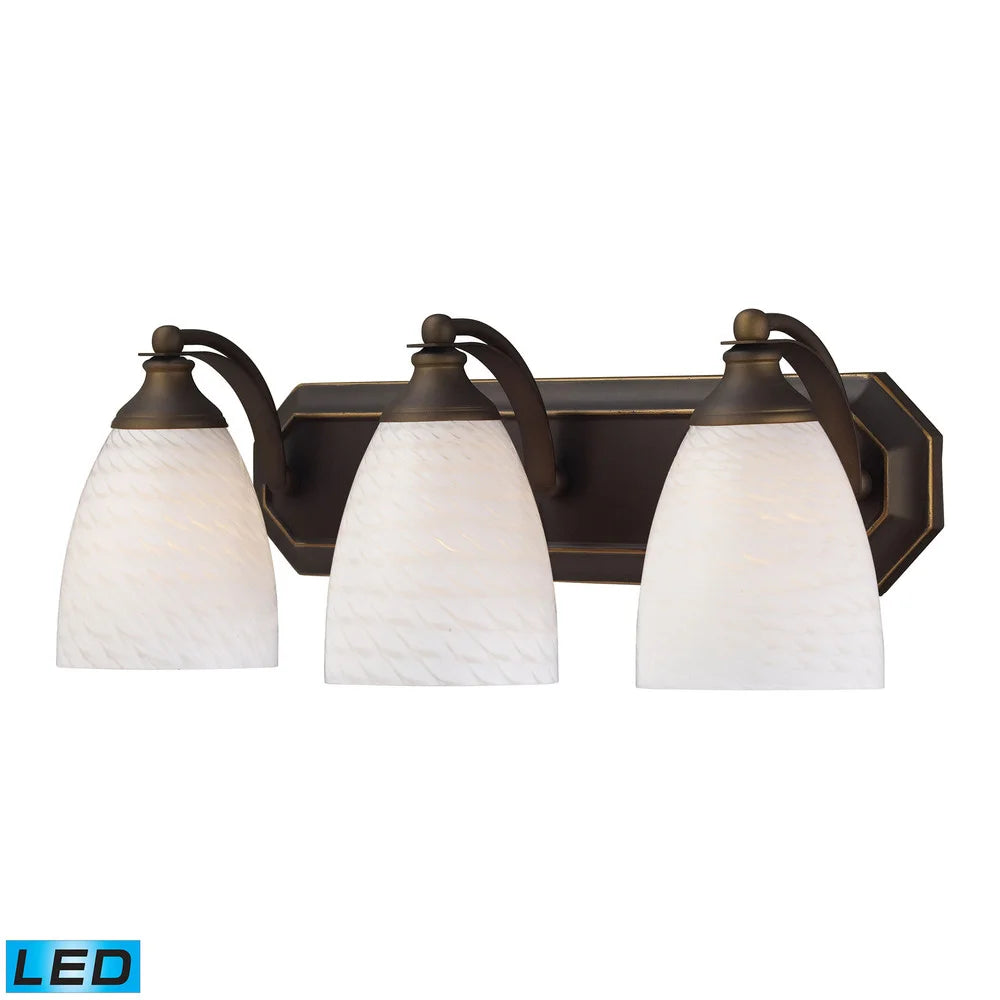 Elk Bath and Spa 3-light LED Vanity in Aged Bronze and White Swirl Glass