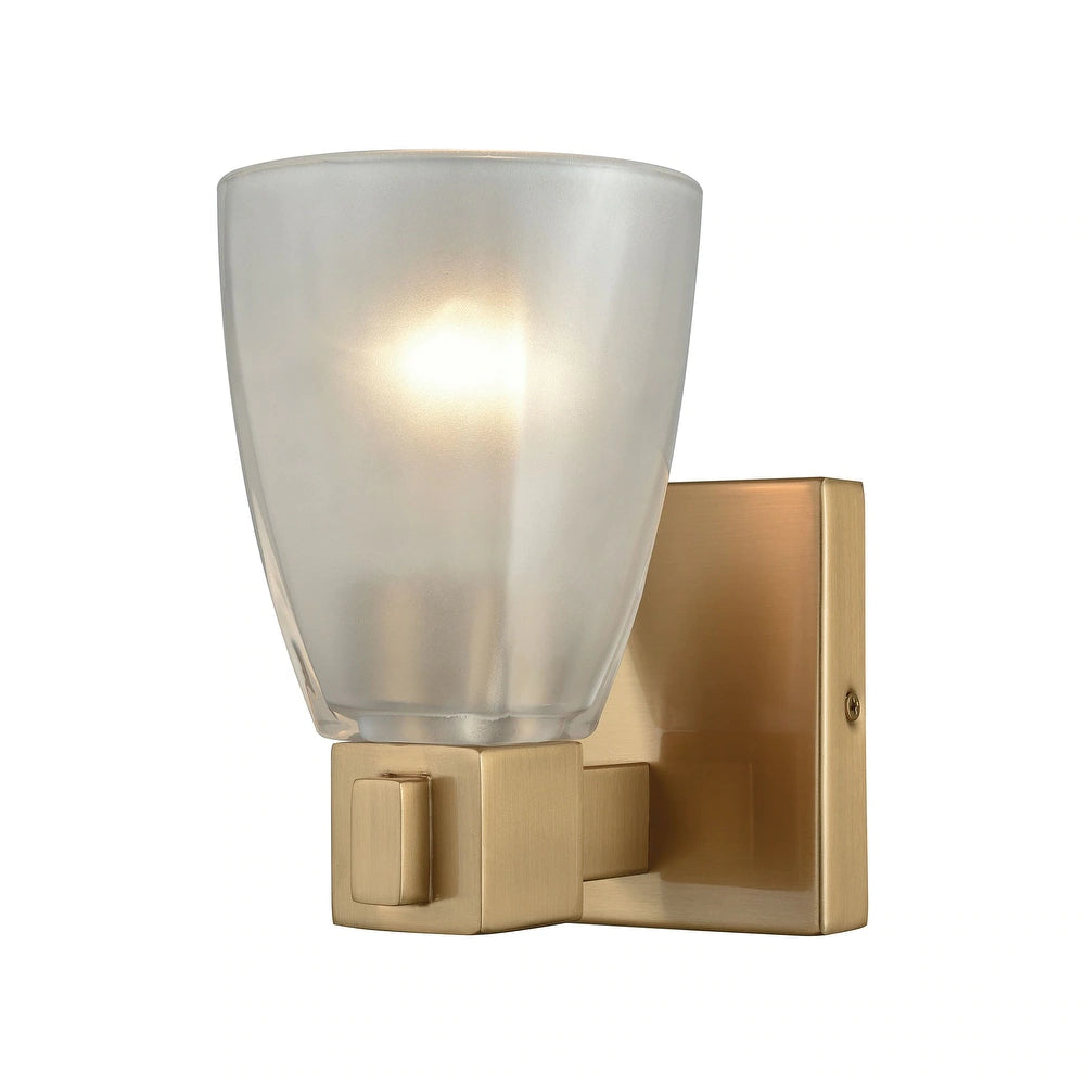 Ensley 1-Light Vanity Lamp in Satin Brass with Square-to-Round Frosted Glass