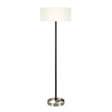 Estella Matte Black and Brass Floor Lamp with Linen Shade