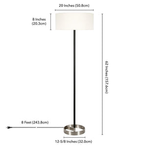 Estella Matte Black and Brass Floor Lamp with Linen Shade