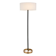 Estella Matte Black and Brass Floor Lamp with Linen Shade