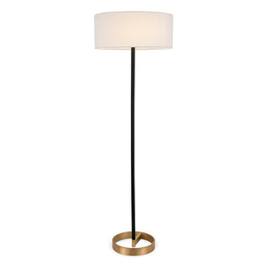 Estella Matte Black and Brass Floor Lamp with Linen Shade