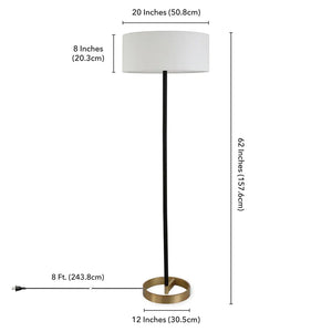 Estella Matte Black and Brass Floor Lamp with Linen Shade