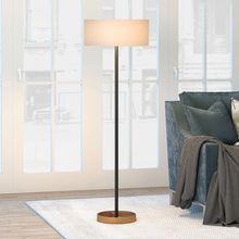 Estella Matte Black and Brass Floor Lamp with Linen Shade