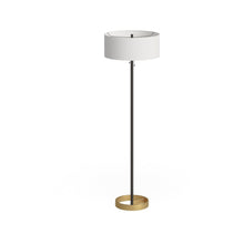 Estella Matte Black and Brass Floor Lamp with Linen Shade