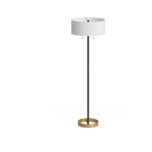 Estella Matte Black and Brass Floor Lamp with Linen Shade