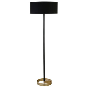 Estella Matte Black and Brass Floor Lamp with Linen Shade