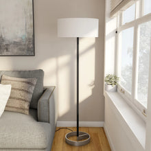 Estella Matte Black and Brass Floor Lamp with Linen Shade