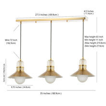 Eugenio 3-Light 35" Adjustable Iron/Glass Retro Hurricane Triple Linear LED Pendant, Brass Gold by JONATHAN Y