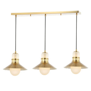 Eugenio 3-Light 35" Adjustable Iron/Glass Retro Hurricane Triple Linear LED Pendant, Brass Gold by JONATHAN Y