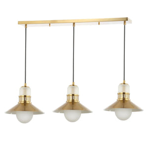 Eugenio 3-Light 35" Adjustable Iron/Glass Retro Hurricane Triple Linear LED Pendant, Brass Gold by JONATHAN Y