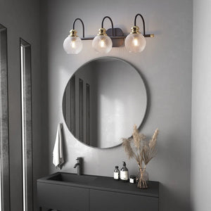 ExBrite 3-light Bathroom Dimmable Gold Vanity Lights Modern Wall Sconce Lighting with Round Rippled Glass