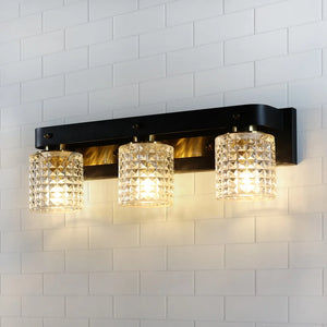 ExBrite Farmhouse 3-lights Bathroom Dimmable Iron Black Cut Crystal Modern Vanity Lights Wall Sconces - 3-Light-Black