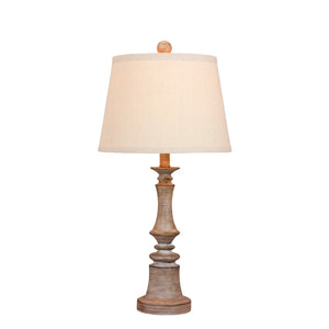 Fangio Lighting's 6240CWG 26.5 in. Candlestick Resin Table Lamp in a Cottage Weathered Gray Finish