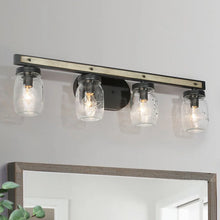 Kole Farmhouse 4-Light Wood Linear Bathroom Vanity Lights Mason Jars Wall Sconces