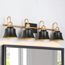 Farmhouse Rustic Black and Gold 4-light Bathroom Vanity Light with Bell Metal Shade - L 31" x W 7.5" x H 9"