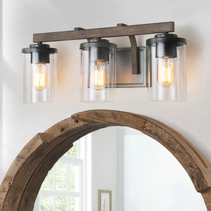 Fora Modern Farmhouse 4-Light Linear Metal Bathroom Vanity Lights Cylinder Glass Wall Sconces