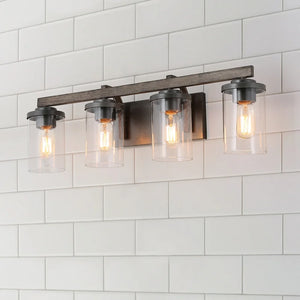 Fora Modern Farmhouse 4-Light Linear Metal Bathroom Vanity Lights Cylinder Glass Wall Sconces