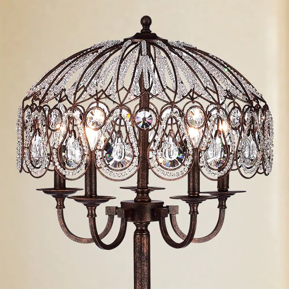 Fridumar Antique Bronze 5-Light Floor Lamp with Crystal Shade