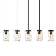 Gaines 33.25" 5-Light Farmhouse Industrial Iron Mason Jar Linear LED Pendant, Oil Rubbed Bronze/Clear by JONATHAN Y