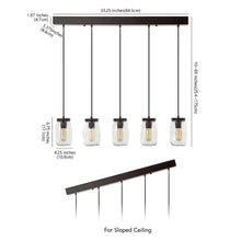 Gaines 33.25" 5-Light Farmhouse Industrial Iron Mason Jar Linear LED Pendant, Oil Rubbed Bronze/Clear by JONATHAN Y