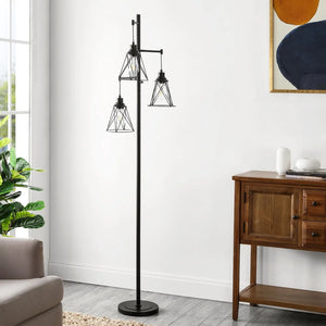 GetLedel 69" Industrial 3-Light Dimmable Tree Floor Lamp - Black