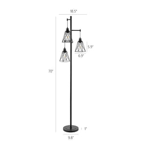 GetLedel 69" Industrial 3-Light Dimmable Tree Floor Lamp - Black