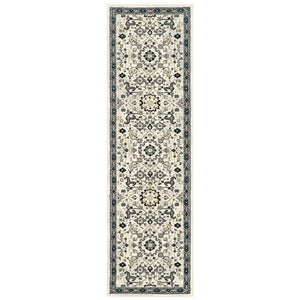 Anetsi Textured Traditional Ivory and Navy Soft Area Rug