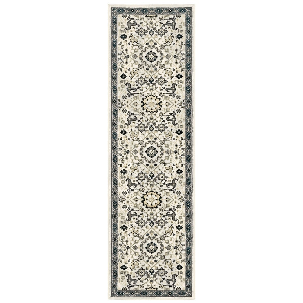 Anetsi Textured Traditional Ivory and Navy Soft Area Rug