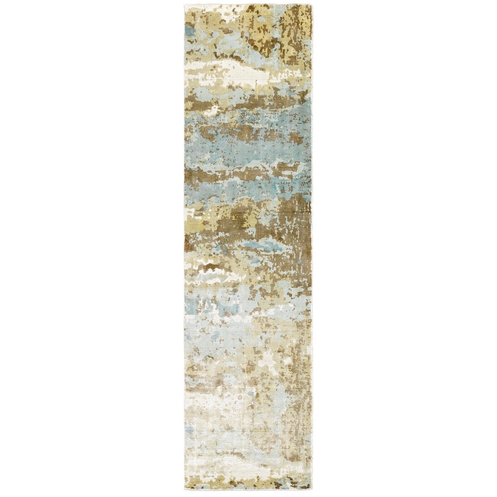 Khachatur Distressed High-Low Blue and Brown Soft Area Rug