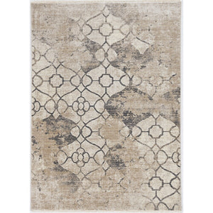 Distressed Trellis Ivory Beige Grey Soft Area Rug